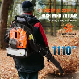 SucceBuy Backpack Leaf Blower 63CC 2-Cycle Gas Leaf Blower with 1.89L Fuel Tank 1110CFM Air Volume 220MPH Speed Ideal for Lawn