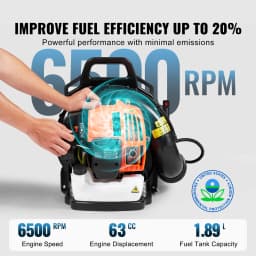 SucceBuy Backpack Leaf Blower 63CC 2-Cycle Gas Leaf Blower with 1.89L Fuel Tank 1110CFM Air Volume 220MPH Speed Ideal for Lawn