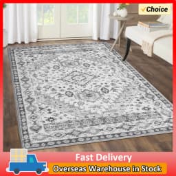 2x2.9m Vintage Large Area Rug Non-Slip Non-Shedding Indoor Floor Mat Low Pile Thin Rugs for Bedroom Living Room Home Decor