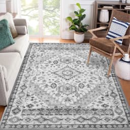 2x2.9m Vintage Large Area Rug Non-Slip Non-Shedding Indoor Floor Mat Low Pile Thin Rugs for Bedroom Living Room Home Decor