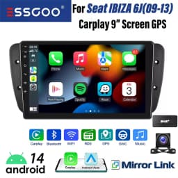 ESSGOO 9inch 32G/64G Android 14 For Seat Ibiza 6J 2009-13 Autoradio GPS Navigtaion BT FM RDS Wifi Wireless Carplay Android Auto