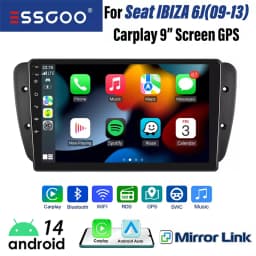 ESSGOO 9inch 32G/64G Android 14 For Seat Ibiza 6J 2009-13 Autoradio GPS Navigtaion BT FM RDS Wifi Wireless Carplay Android Auto