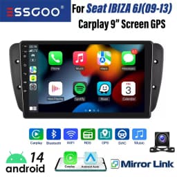 ESSGOO 9inch 32G/64G Android 14 For Seat Ibiza 6J 2009-13 Autoradio GPS Navigtaion BT FM RDS Wifi Wireless Carplay Android Auto