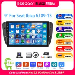 ESSGOO 9inch 32G/64G Android 14 For Seat Ibiza 6J 2009-13 Autoradio GPS Navigtaion BT FM RDS Wifi Wireless Carplay Android Auto