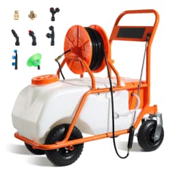 SucceBuy Battery Powered Lawn Sprayer on Wheel Adjustable Pressure 15 Gal Tank Cart Sprayer Wide Mouth Lid for Weeding Spraying