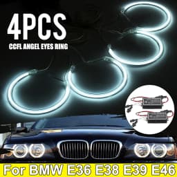4X CFL Angel Eyes 131MM White DRL Ring Car Headlight Retrofit For BMW E36 3 E38 7 E39 5 E46 3 1990-2005
