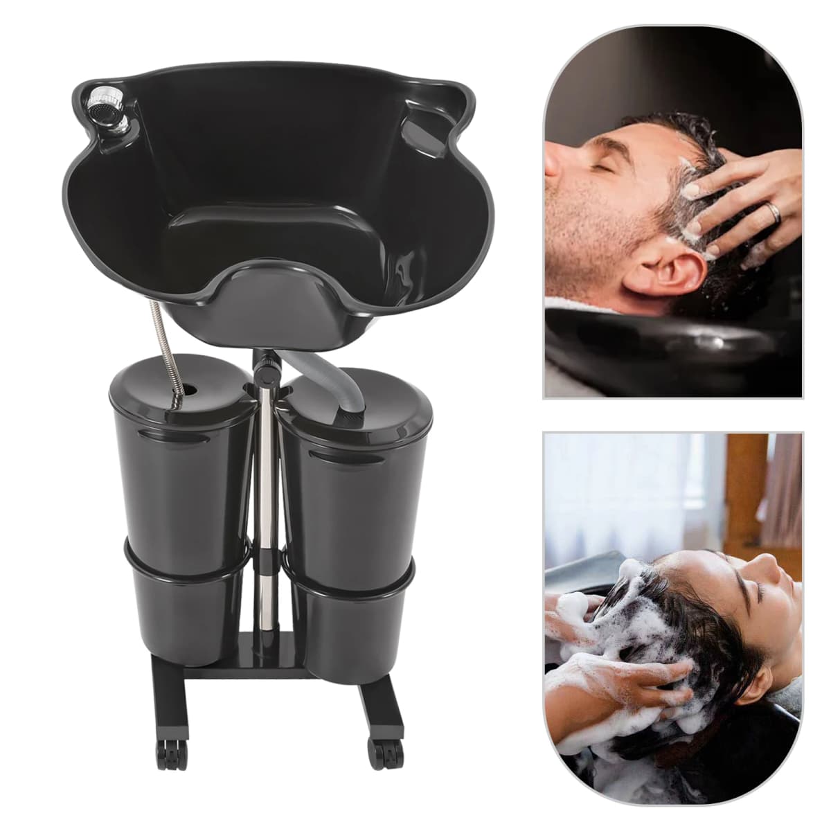 Adjustable Salon Hair Shampoo Basin with 2 Buckets Portable Removable Shampoo Tank Hairdressing Tools