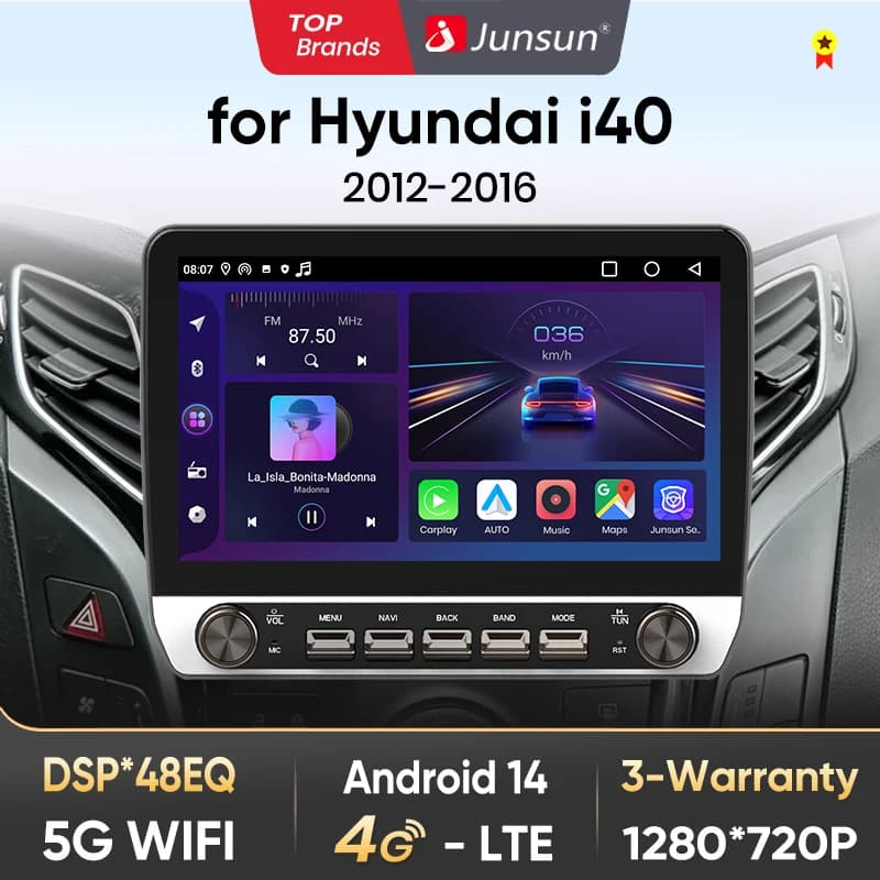 Junsun 10" Button Car Radio for Hyundai i40 2012-2016 GPS Multimedia Stereo BT FM RDS Wireless CarPlay for Apple Android Auto 4G