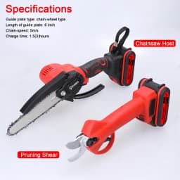 21V 6inch Portable Electric Chainsaw and 25mm Cordless Pruning Shear Set Wood Splitting Cutting Machine Kit Woodworking Tool