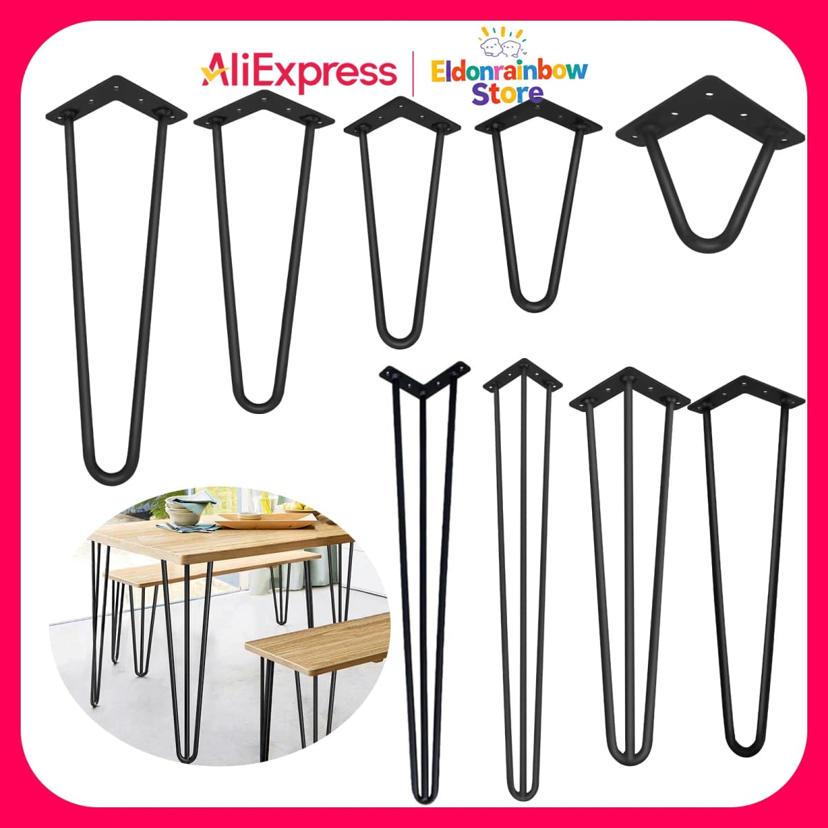 4/8/10/12/14/16/28/34IN 4 X Hairpin Table Hair Pin Legs Set with FREE Feet Protector & Screws for Furniture Bench Desk