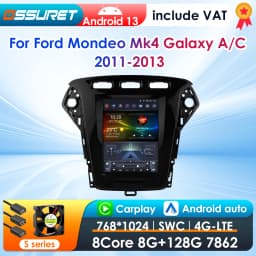 9.7inch 2 DIN Android 13 Car Radio for Ford Mondeo Mk4 Galaxy A/C 2011-2013 Multimedia Stereo Vertical Screen Carplay 360 Camera