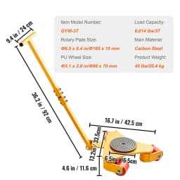SucceBuy Machinery Skate Dolly Industrial Heavy Duty Mover with Handle 360° Swivel Wheels Non-Slip Cap for Warehouse Workshop