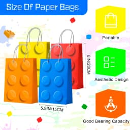 Building Block Birthday Party Favors,62 Pcs Building Blocks Favors Set- Favor Bags,Birthday Party Keychains Slap Bracelets etc