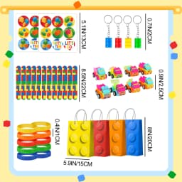 Building Block Birthday Party Favors,62 Pcs Building Blocks Favors Set- Favor Bags,Birthday Party Keychains Slap Bracelets etc