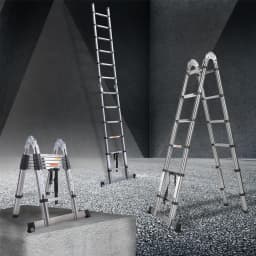 DayPlus 12.5 FT Folding Steel Telescopic Ladder 1.9M+1.9M Multi Purpose A-Frame Heavy Duty Loft Ladder with Stabilizer Home Tool
