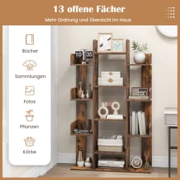 Tree Shape Bookshelf 13 Open Compartments Shelf living room or office storage Shelf Vintage Brown