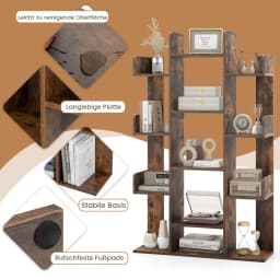 Tree Shape Bookshelf 13 Open Compartments Shelf living room or office storage Shelf Vintage Brown