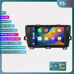 Hizpo 8 Core Android 14 Car Radio For Toyota Prius 3 2009 - 2015 Multimedia Video Player Navigation Stereo GPS Carplay 4G WIFI