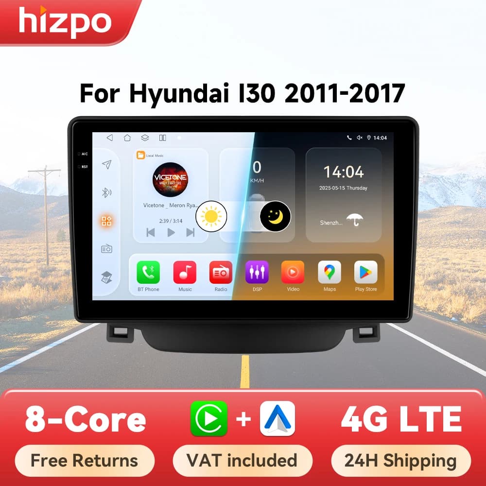 Hizpo Android 14 Car Radio For Hyundai i30 Grand Elantra Grant 2011 2012 2013 2014 2015 2016 2017 Carplay Multimidia Video GPS