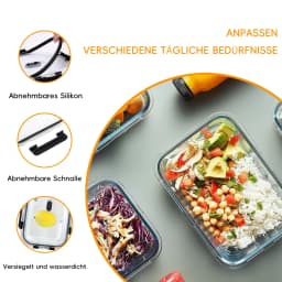 SIAZIH Glass Food Storage Container Set with Lids, 370/640/1040/1520ml, Dishwasher, Microwave, Freezer Safe, Leakproof, BPA Free