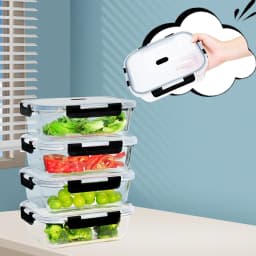 SIAZIH Glass Food Storage Container Set with Lids, 370/640/1040/1520ml, Dishwasher, Microwave, Freezer Safe, Leakproof, BPA Free