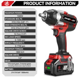 ONEVAN 1/2 Inch 1800N.M Brushless Electric Impact Wrench Cordless Screwdriver Gun Car Repair Power Tool For Makita Battery Pin