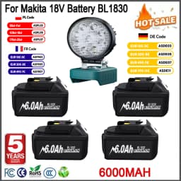 Rechargeable 18V 6Ah Lithium Battery for Makita Compatible with BL1830 BL1840 BL1850 BL1890 Replacement Battery for Power Tools