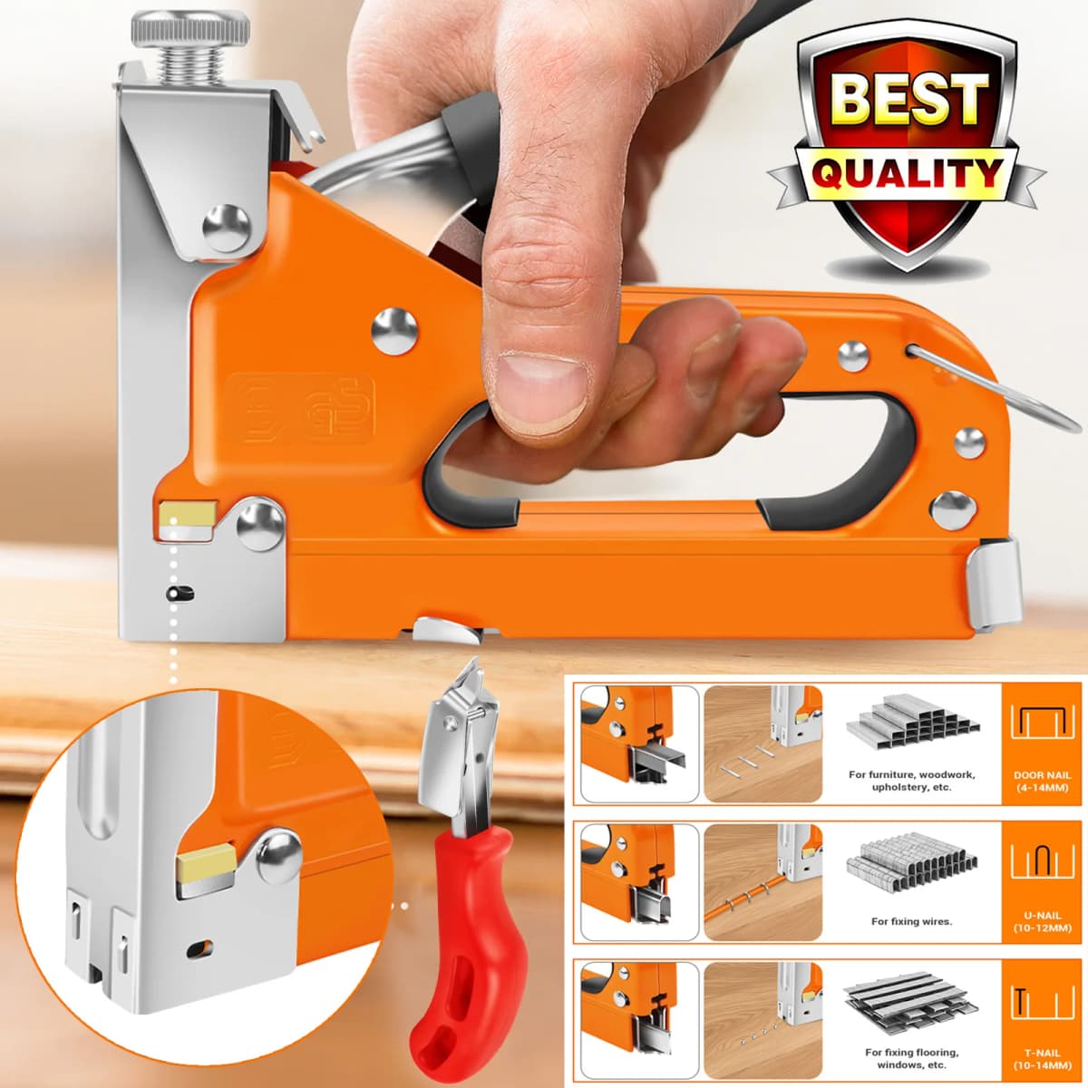DayPlus Staple Gun, 3-in-1 Upholstery Manual Brad Nailer Kit with Stapler Remover for Woodworking Furniture DIY, 3000 Staples