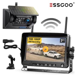 ESSGOO 7" 1080P IPS DVR Monitor Solar Powered Wireless Rear View Reverse Camera Magnetic Base For Vans Trailer RV Truck Car