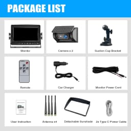 ESSGOO 7" 1080P IPS DVR Monitor Solar Powered Wireless Rear View Reverse Camera Magnetic Base For Vans Trailer RV Truck Car