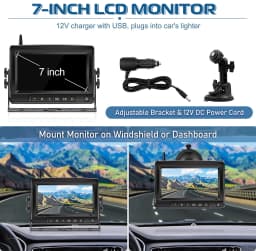 ESSGOO 7" 1080P IPS DVR Monitor Solar Powered Wireless Rear View Reverse Camera Magnetic Base For Vans Trailer RV Truck Car