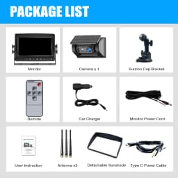 ESSGOO 7" 1080P IPS DVR Monitor Solar Powered Wireless Rear View Reverse Camera Magnetic Base For Vans Trailer RV Truck Car