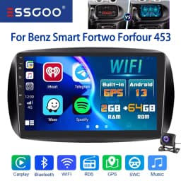 Essgoo 9inch 2 DIN For Mercedes Benz Smart Forfour Fortwo 453 Car Radio Android13 GPS Navi FM Wireless Carplay Multimdia Player