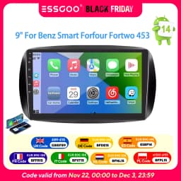 Essgoo 9inch 2 DIN For Mercedes Benz Smart Forfour Fortwo 453 Car Radio Android13 GPS Navi FM Wireless Carplay Multimdia Player