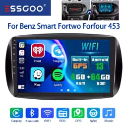 Essgoo 9inch 2 DIN For Mercedes Benz Smart Forfour Fortwo 453 Car Radio Android13 GPS Navi FM Wireless Carplay Multimdia Player