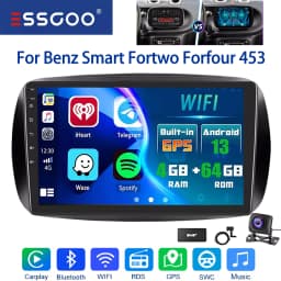 Essgoo 9inch 2 DIN For Mercedes Benz Smart Forfour Fortwo 453 Car Radio Android13 GPS Navi FM Wireless Carplay Multimdia Player