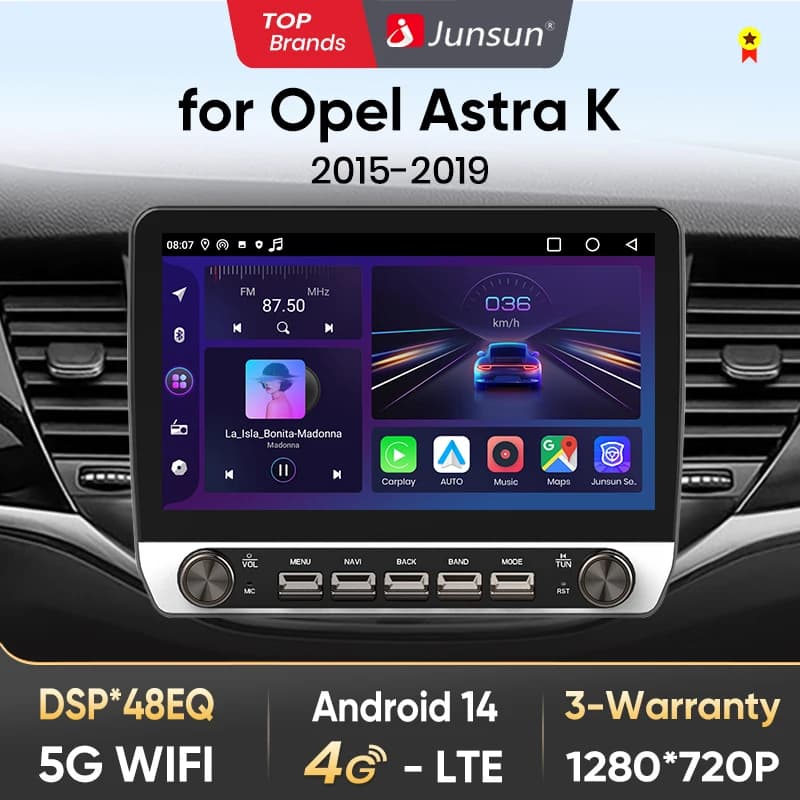 Junsun 10" Button Car Radio forOpel Astra K 2015-2019 GPS Multimedia Stereo BT FM RDS Wireless CarPlay for Apple Android Auto 4G