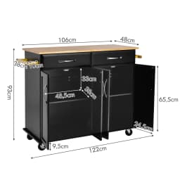 Kitchen trolley on wheels, serving trolley with work Plate & towel holder & drawers & adjustable shelves, kitchen island Wood