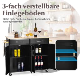 Kitchen trolley on wheels, serving trolley with work Plate & towel holder & drawers & adjustable shelves, kitchen island Wood