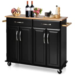 Kitchen trolley on wheels, serving trolley with work Plate & towel holder & drawers & adjustable shelves, kitchen island Wood