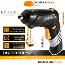 DEKO DKCS3.6O1 3.6V Keyless Chuck Portable Electric Screwdriver for Home DIY Charging Battery Cordless Woodworking Tools