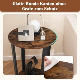 Round side table Sofa Table with Metal Frame, coffee table with 2 shelves, Industrial bedside table for living room