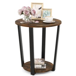 Round side table Sofa Table with Metal Frame, coffee table with 2 shelves, Industrial bedside table for living room