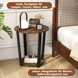 Round side table Sofa Table with Metal Frame, coffee table with 2 shelves, Industrial bedside table for living room