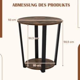 Round side table Sofa Table with Metal Frame, coffee table with 2 shelves, Industrial bedside table for living room