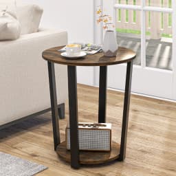 Round side table Sofa Table with Metal Frame, coffee table with 2 shelves, Industrial bedside table for living room