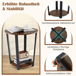Round side table Sofa Table with Metal Frame, coffee table with 2 shelves, Industrial bedside table for living room