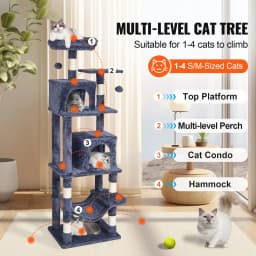 SucceBuy Cat Tree for Indoor Cats 63" Cat Tower with 2 Cat Condos Sisal Scratching Post Large Cat Furniture Activity Center