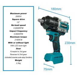 【2100N.m】Kamolee Electric Impact Wrench 2100 N.m High Torque 1/2 Inch Compatible With 18V Makita Battery