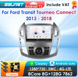 360Camera 2Din Android 13 Car Multimedia GPS Player For Ford Transit Tourneo Connect 2013 - 2018 Carplay 4G-LET autoradio RDS